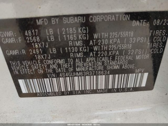 4S4GUHM63R3718634 Subaru Crosstrek Limited