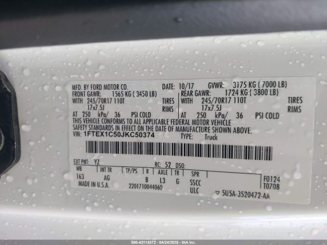 2018 FORD F-150 1FTEX1C50JKC50374 Photo 8