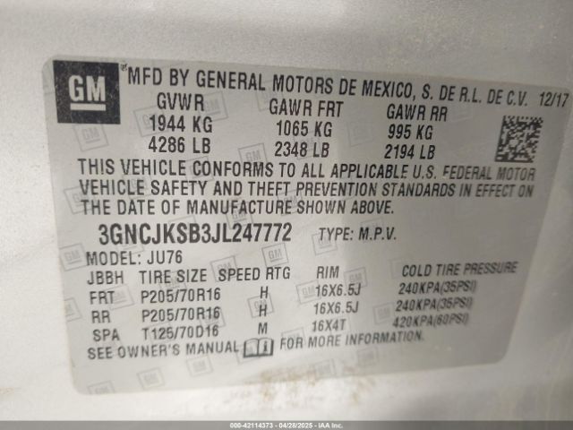 3GNCJKSB3JL247772 Chevrolet TRAX LS