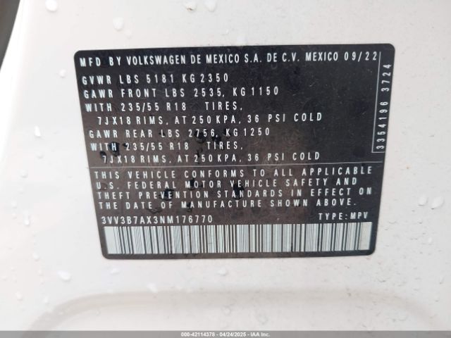 2022 VOLKSWAGEN TIGUAN 3VV3B7AX3NM176770 Photo 8