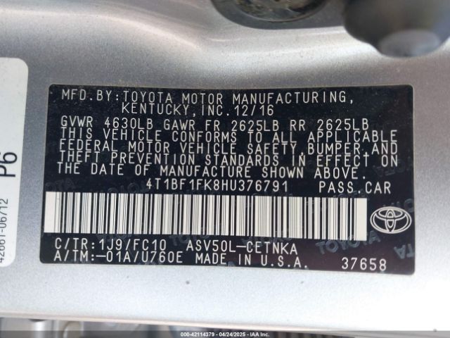 4T1BF1FK8HU376791 Toyota CAMRY LE