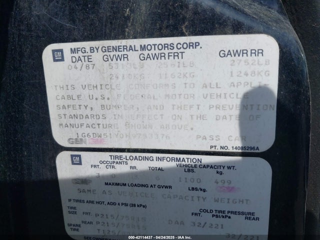 1987 CADILLAC BROUGHAM 1G6DW51Y0H9753376 Photo 8