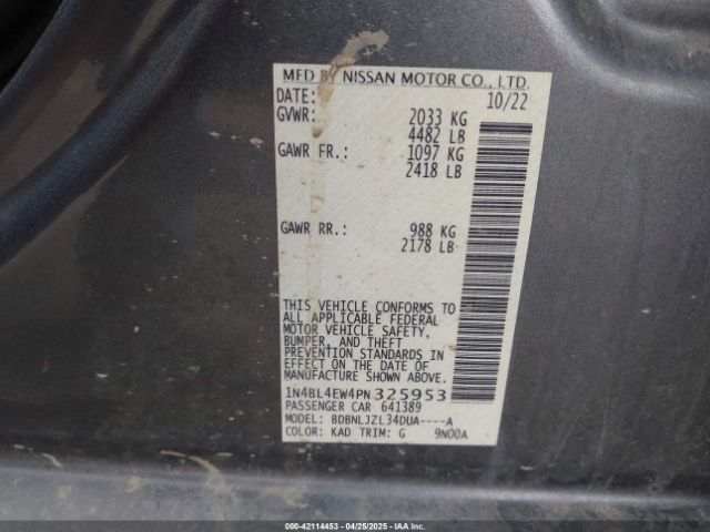 1N4BL4EW4PN325953 Nissan Altima Sl Intelligent Awd