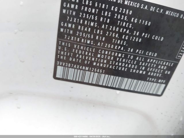3VV3B7AX4NM125651 Volkswagen Tiguan 2.0t Se