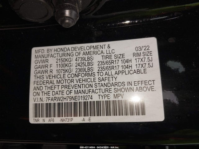 7FARW2H79NE019274 Honda Cr-v Awd Special Edition