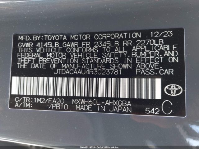 JTDACAAU4R3023781 Toyota PRIUS XLE