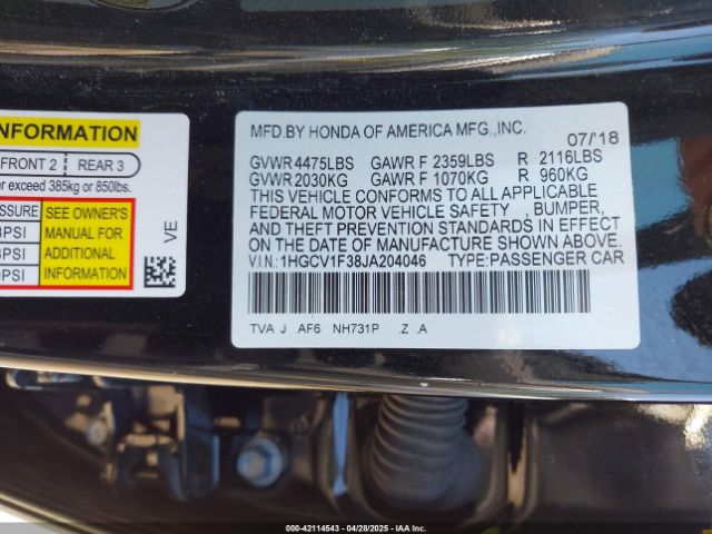 1HGCV1F38JA204046 Honda Accord Sport