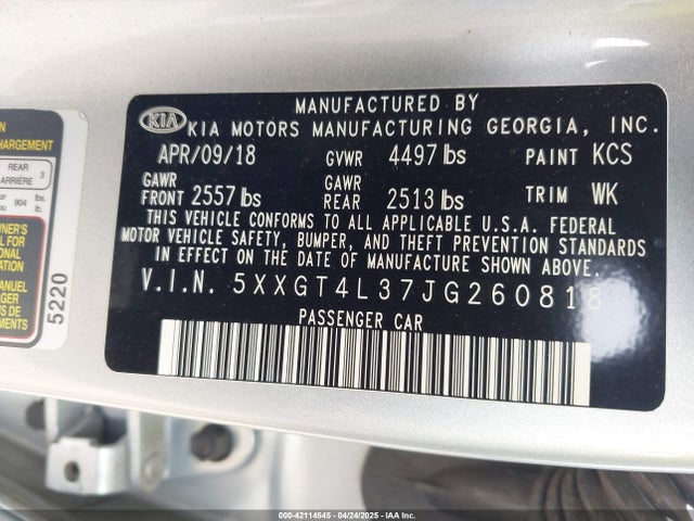 5XXGT4L37JG260818 KIA Optima Lx