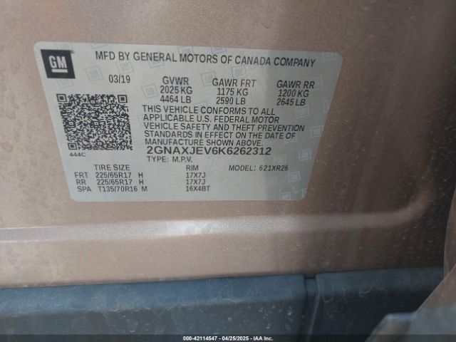 2GNAXJEV6K6262312 Chevrolet EQUINOX LT