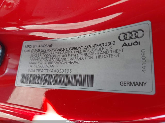 2010 AUDI A5 WAURFAFRXAA030195 Photo 8