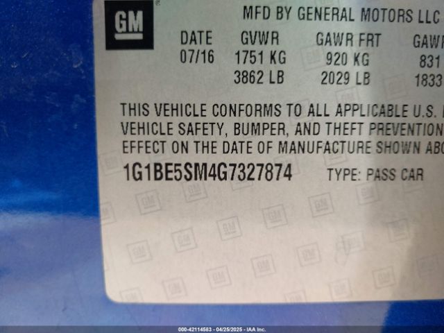 1G1BE5SM4G7327874 Chevrolet Cruze Lt Auto