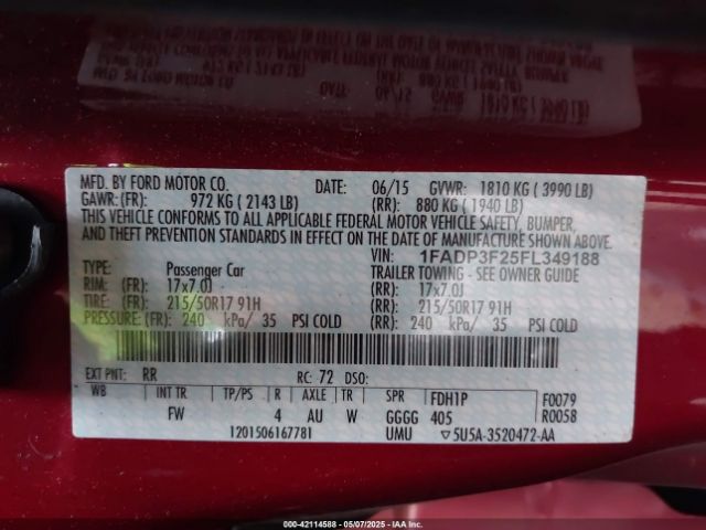 1FADP3F25FL349188 Ford FOCUS SE