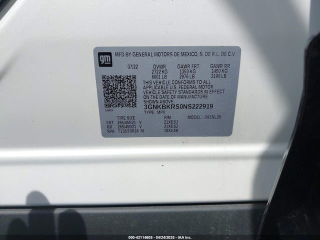 3GNKBKRS0NS222919 Chevrolet Blazer Awd Rs