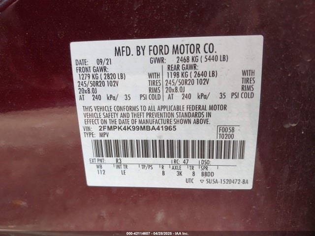 Ford Edge Titanium 2021 2FMPK4K99MBA41965 Image 9