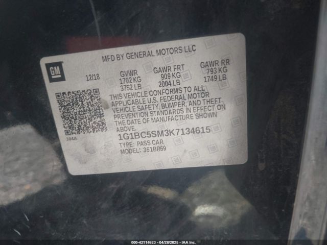 1G1BC5SM3K7134615 Chevrolet CRUZE LS