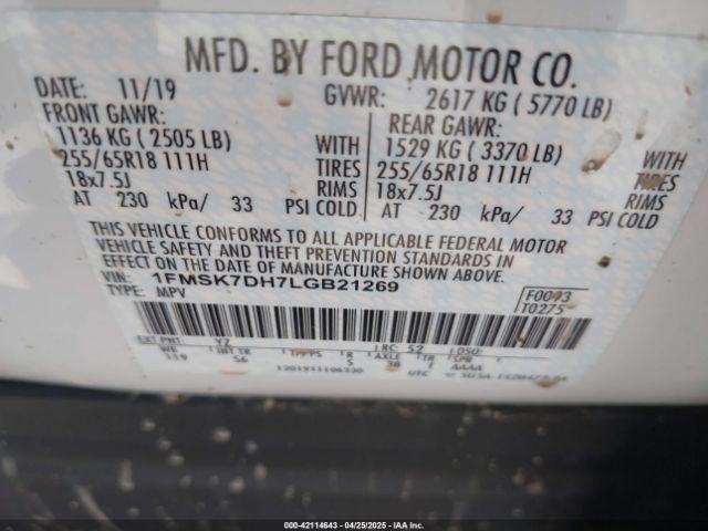 2020 FORD EXPLORER 1FMSK7DH7LGB21269 Photo 8