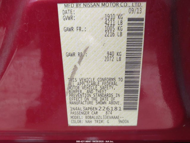 1N4AL3AP6EN226181 Nissan Altima 2.5 Sv
