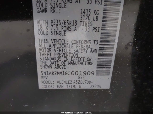 5N1AR2MM1GC601909 Nissan Pathfinder Sv