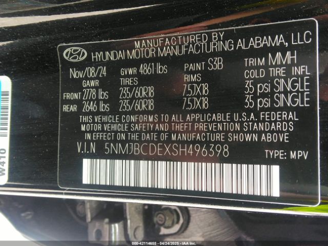 5NMJBCDEXSH496398 Hyundai TUCSON SEL