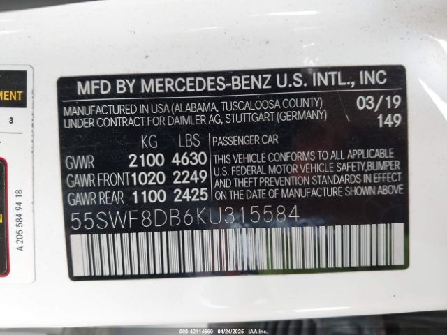 55SWF8DB6KU315584 Mercedes-Benz C 300