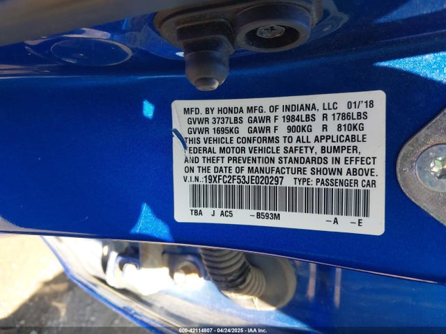 19XFC2F53JE020297 Honda Civic Lx