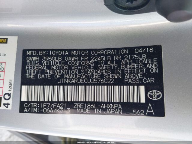 JTNKARJE0JJ576022 Toyota COROLLA IM