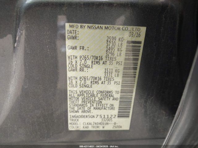 1N6AD0ER5GN751122 Nissan 2016