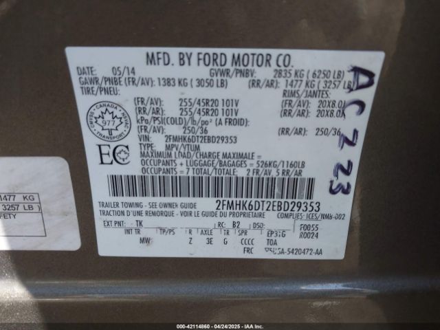 2FMHK6DT2EBD29353 Ford Flex Limited