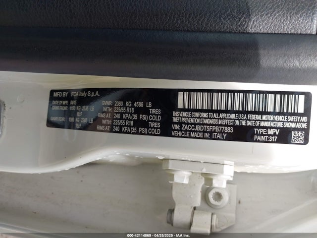 ZACCJBDT5FPB77883 Jeep Renegade Limited