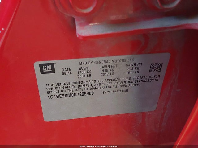 1G1BE5SM0G7295960 Chevrolet Cruze Lt Auto