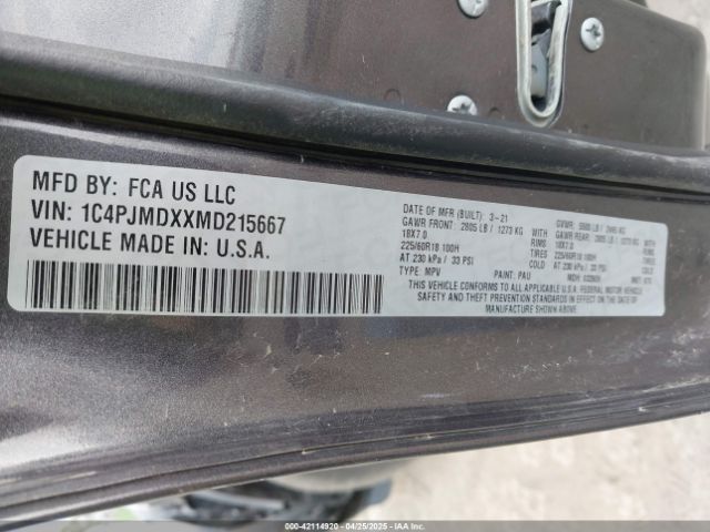 1C4PJMDXXMD215667 Jeep Cherokee Limited 4x4