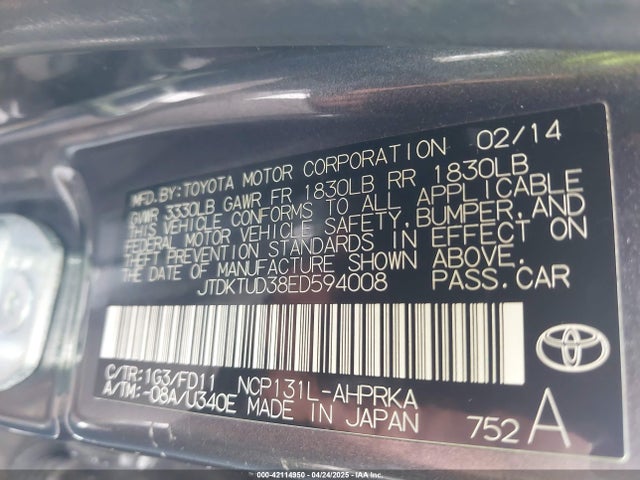 JTDKTUD38ED594008 Toyota Yaris Se (tmc/cbu Plant)
