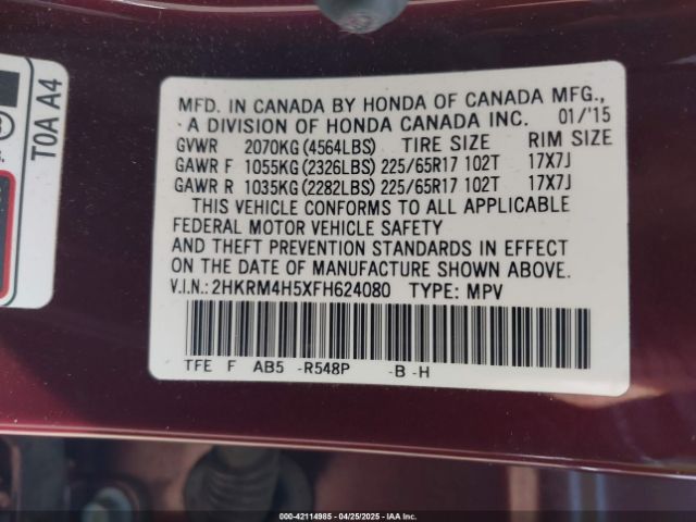 2HKRM4H5XFH624080 Honda CR-V EX