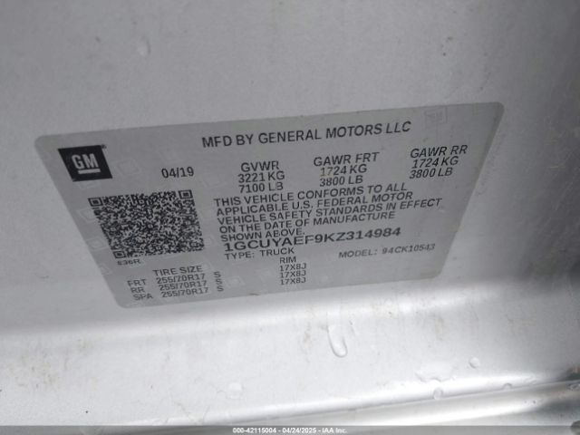 1GCUYAEF9KZ314984 Chevrolet Silverado 1500 Work Truck