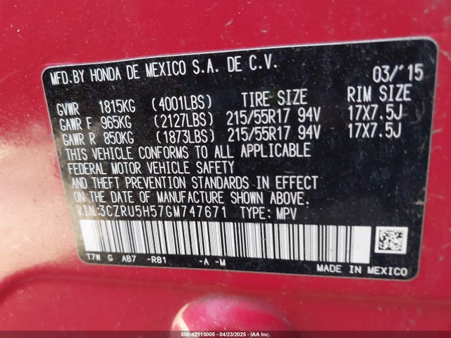 3CZRU5H57GM747671 Honda HR-V EX