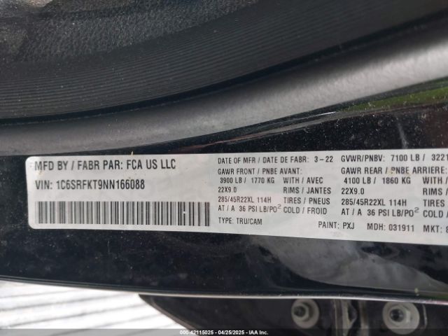 1C6SRFKT9NN166088 RAM 1500 Limited Longhorn