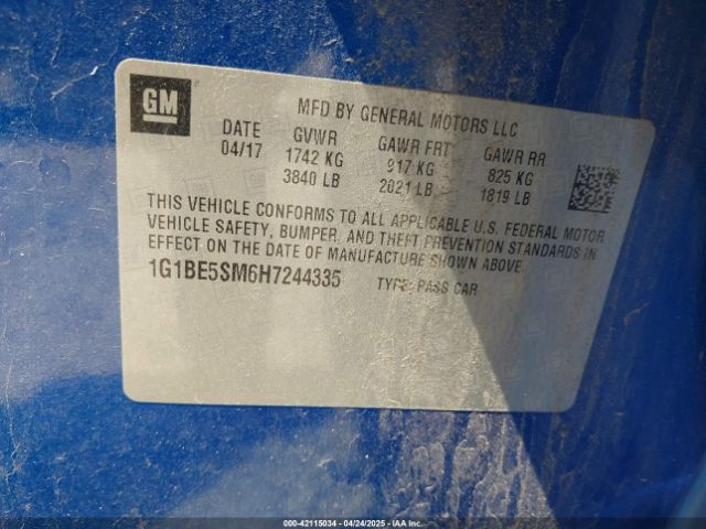 1G1BE5SM6H7244335 Chevrolet Cruze Lt Auto