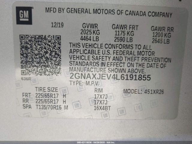2GNAXJEV4L6191855 Chevrolet Equinox Fwd 2fl