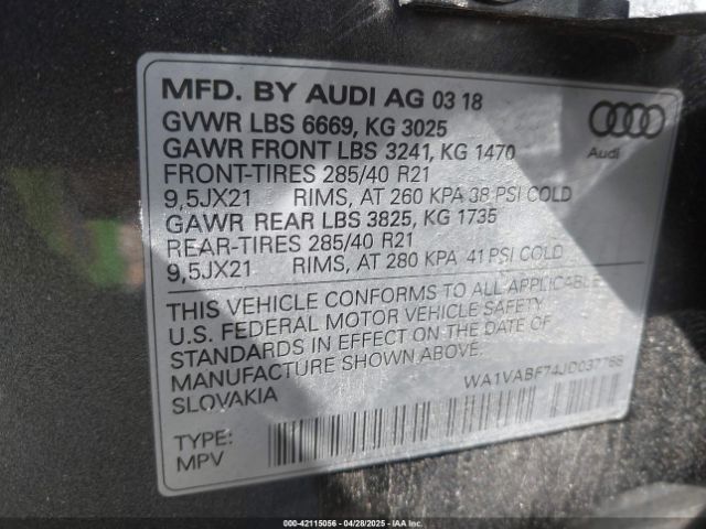 WA1VABF74JD037768 Audi Q7 3.0t Premium