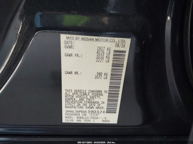 1N4AL3AP6GN390324 Nissan Altima 2.5 S