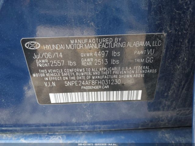 5NPE24AF8FH031230 Hyundai SONATA SE