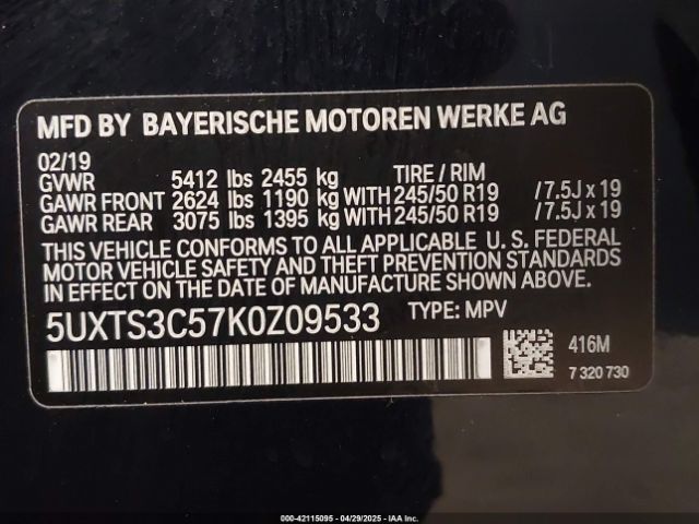 2019 BMW X3 5UXTS3C57K0Z09533 Photo 8