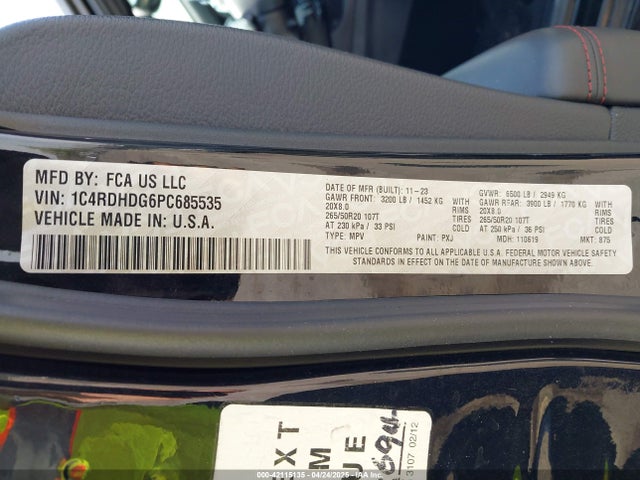 1C4RDHDG6PC685535 Dodge Durango Gt Plus Rwd