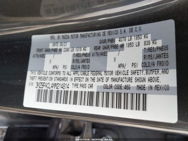 3MZBPACL4MM214814 Mazda Mazda3 Preferred