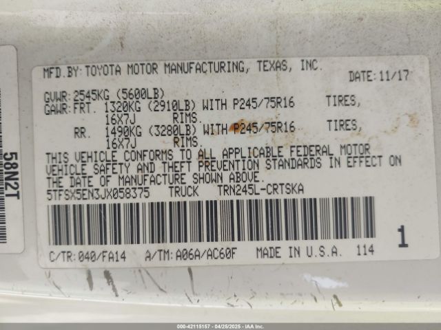 5TFSX5EN3JX058375 Toyota Tacoma Sr