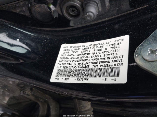 Honda Civic Lx 2015 19XFB2F55FE041548 Image 9