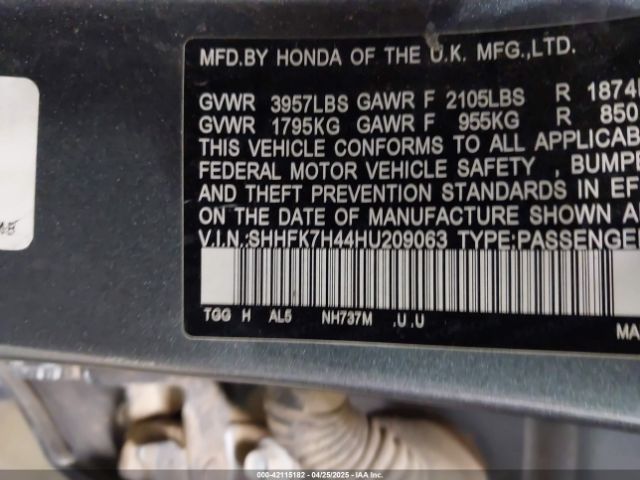 SHHFK7H44HU209063 Honda Civic Sport