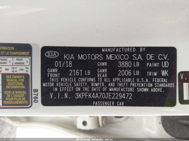 KIA FORTE LX 2018 3KPFK4A70JE229472 Image 9