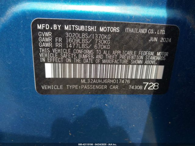 ML32AUHJ6RH017476 Mitsubishi Mirage Es/le