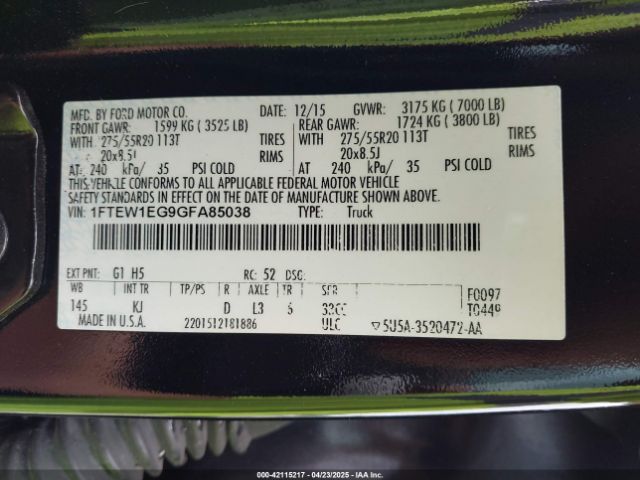 1FTEW1EG9GFA85038 Ford F-150 King Ranch